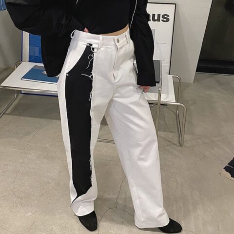 Unisex half bicolor pants/WHITE