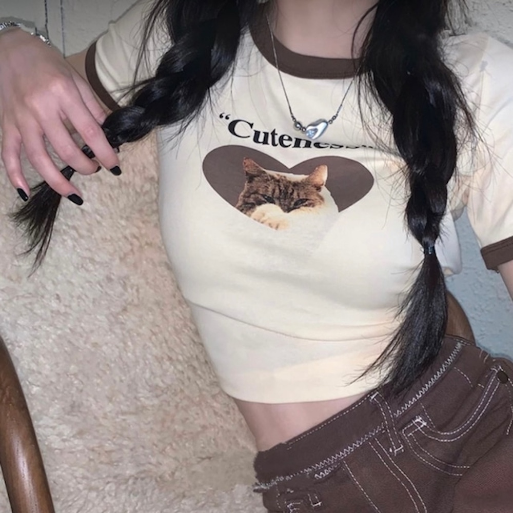 Cute cat half Tshirts/CREAM
