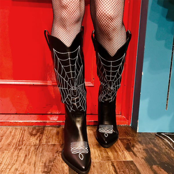 Spider Web Embroidery Cowboy Boots